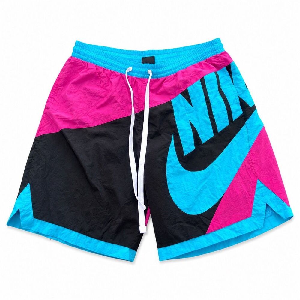 Nike Nylon Swim Trunks Colorblock Neon Pink Blue Retro Streetwear Men L